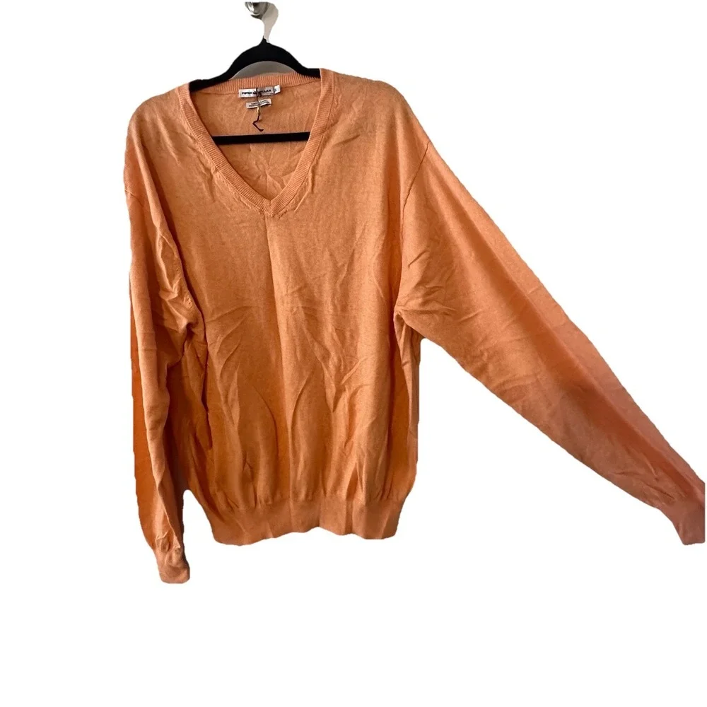 NWOT Peter Millar Orange V Neck Sweater Pullover Mens Soft Luxury Blend Size XL